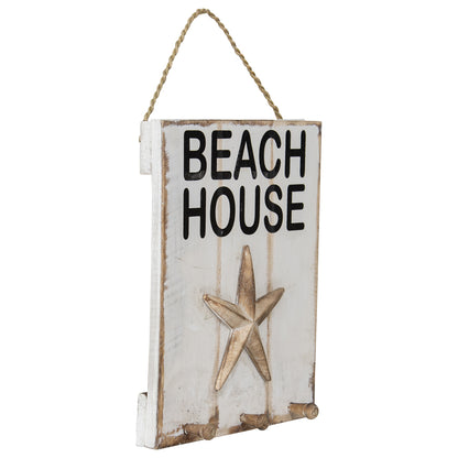 Handcrafted Beach House 3D Shell Wall Art, Distressed White, 20x24cm