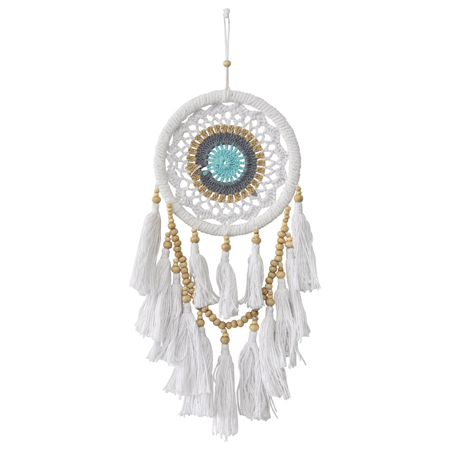 Dream Catcher Boho Handcrafted Layered Tassels & Beads - White, Turqoise, Natural