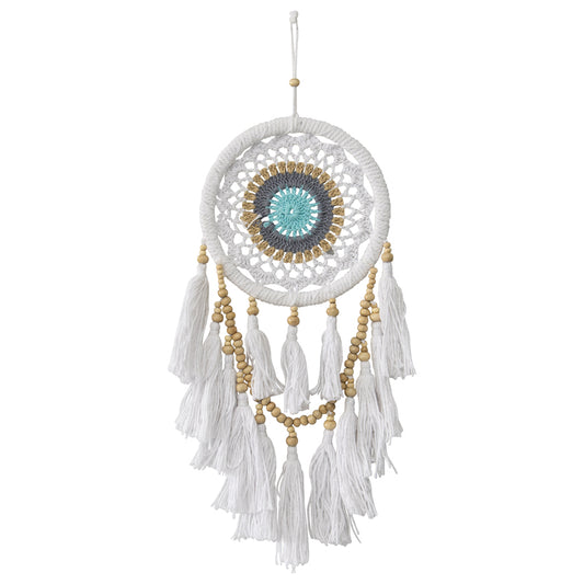 Dream Catcher Boho Handcrafted Layered Tassels & Beads - White, Turqoise, Natural
