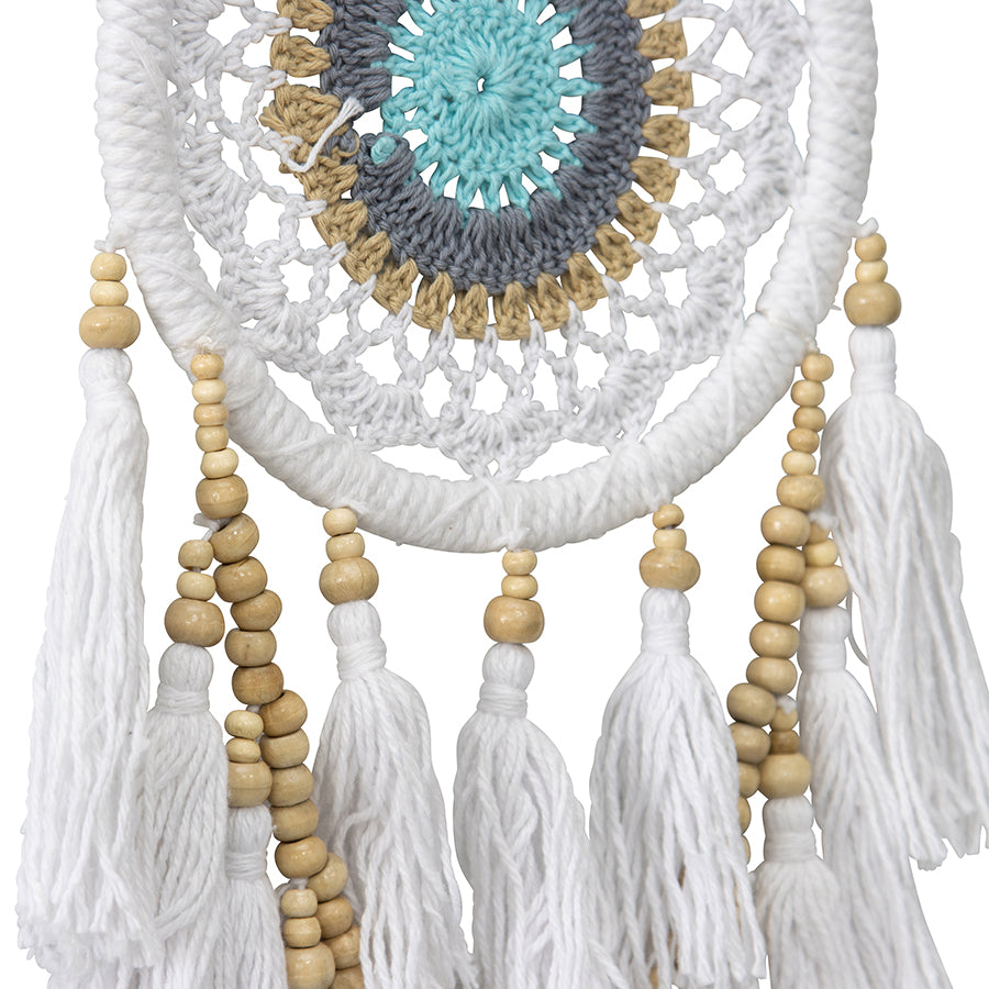Dream Catcher Boho Handcrafted Layered Tassels & Beads - White, Turqoise, Natural