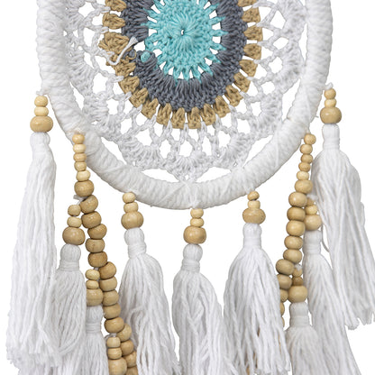 Dream Catcher Boho Handcrafted Layered Tassels & Beads - White, Turqoise, Natural