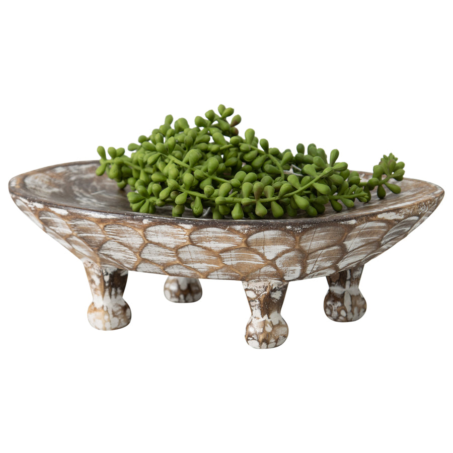 Premium Mango Wood Oval Bowl Handcarved & Footed - Natural 40cm