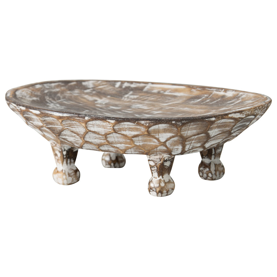 Premium Mango Wood Oval Bowl Handcarved & Footed - Natural 40cm