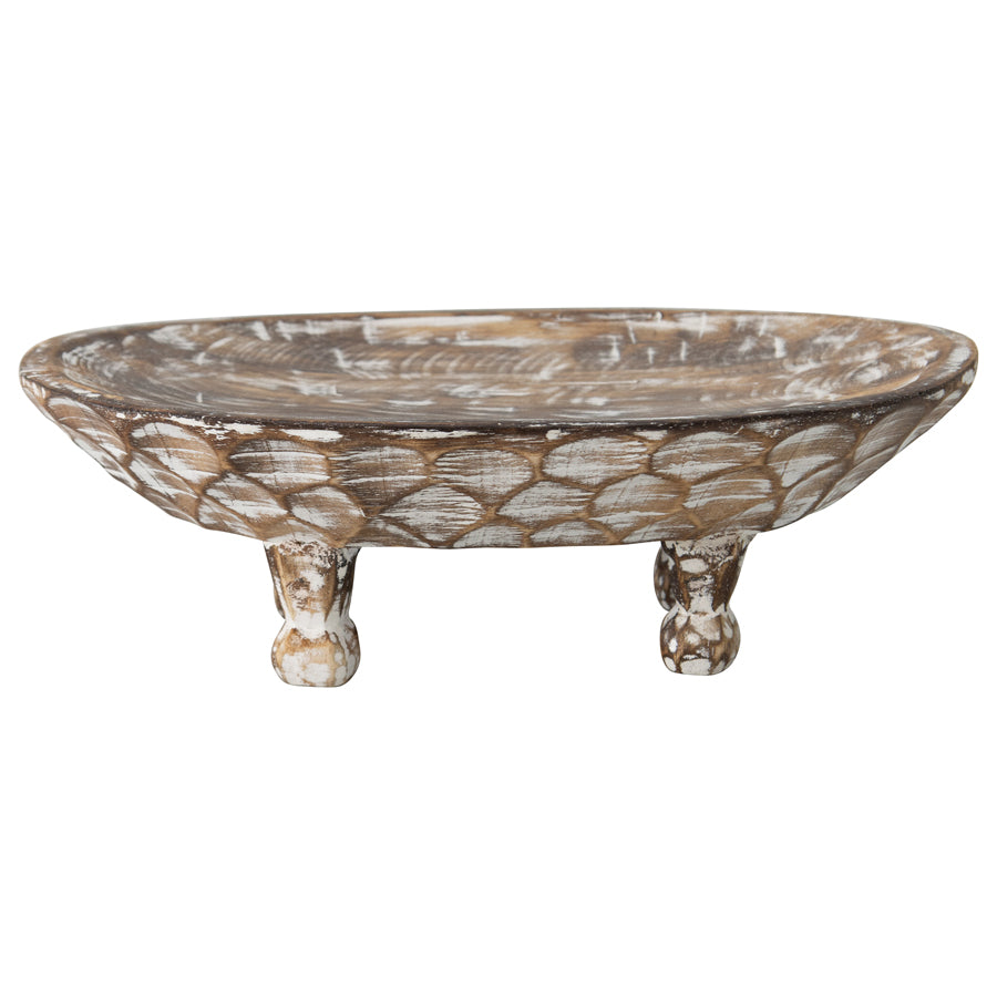 Premium Mango Wood Oval Bowl Handcarved & Footed - Natural 40cm