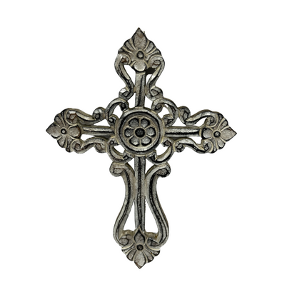 Handcrafted Ornate Taupe Scroll-Design Wall Cross 20x30cm