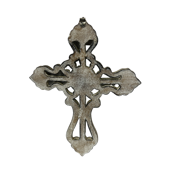 Handcrafted Ornate Taupe Scroll-Design Wall Cross 20x30cm