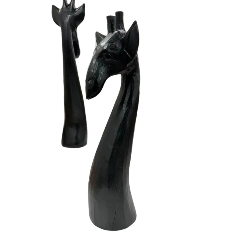 Handcrafted Black Giraffe Ornament 37cm - Detailed Wooden Home Decor