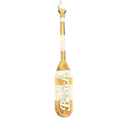 Handcrafted Beach Paddle Wall Art 60cm - Natural, Aqua, White, Wood Decor