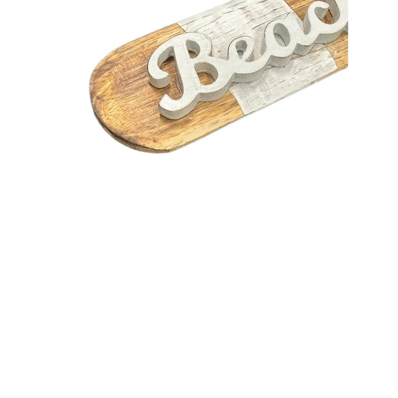 Handcrafted Beach Paddle Wall Art 60cm - Natural, Aqua, White, Wood Decor