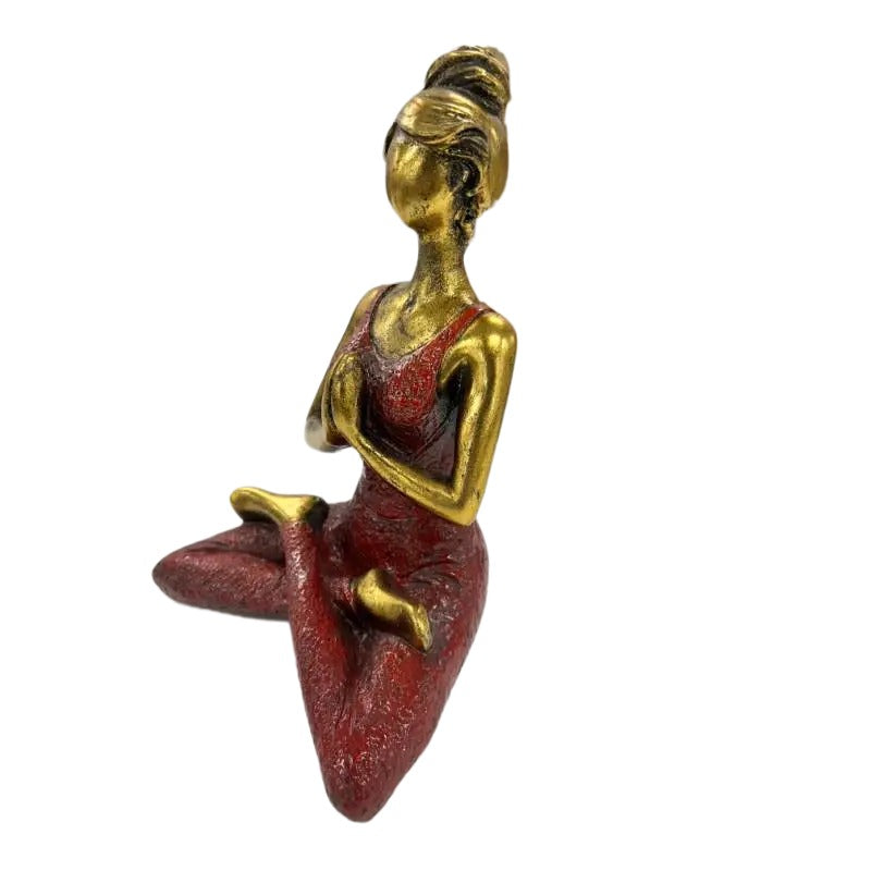Handcrafted Yoga Lady Ornament - Red Wood 23cm