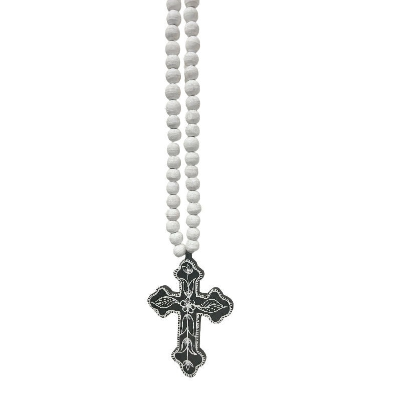 Handcrafted Cross With Beaded Necklace 65cm