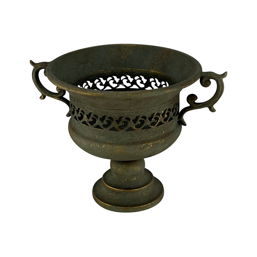 Aged French-Style Urn w/ Handles, Rusty Green-Gold, 32x24cm