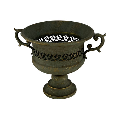 Aged French-Style Urn w/ Handles, Rusty Green-Gold, 32x24cm