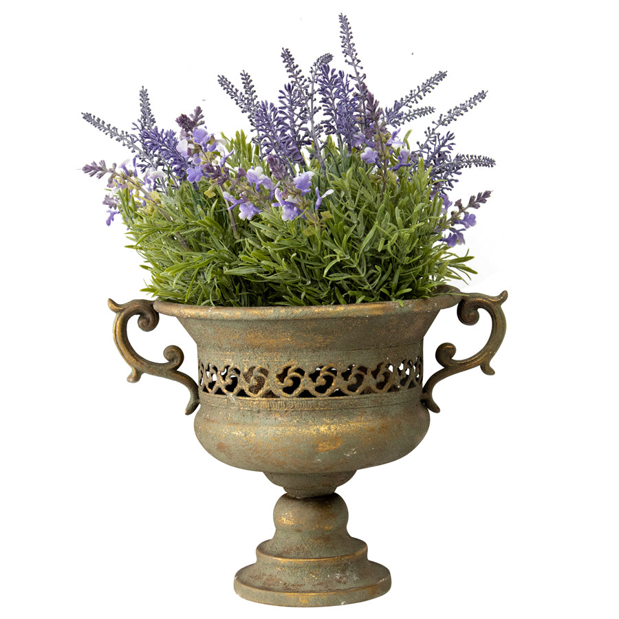 Aged French-Style Urn w/ Handles, Rusty Green-Gold, 32x24cm