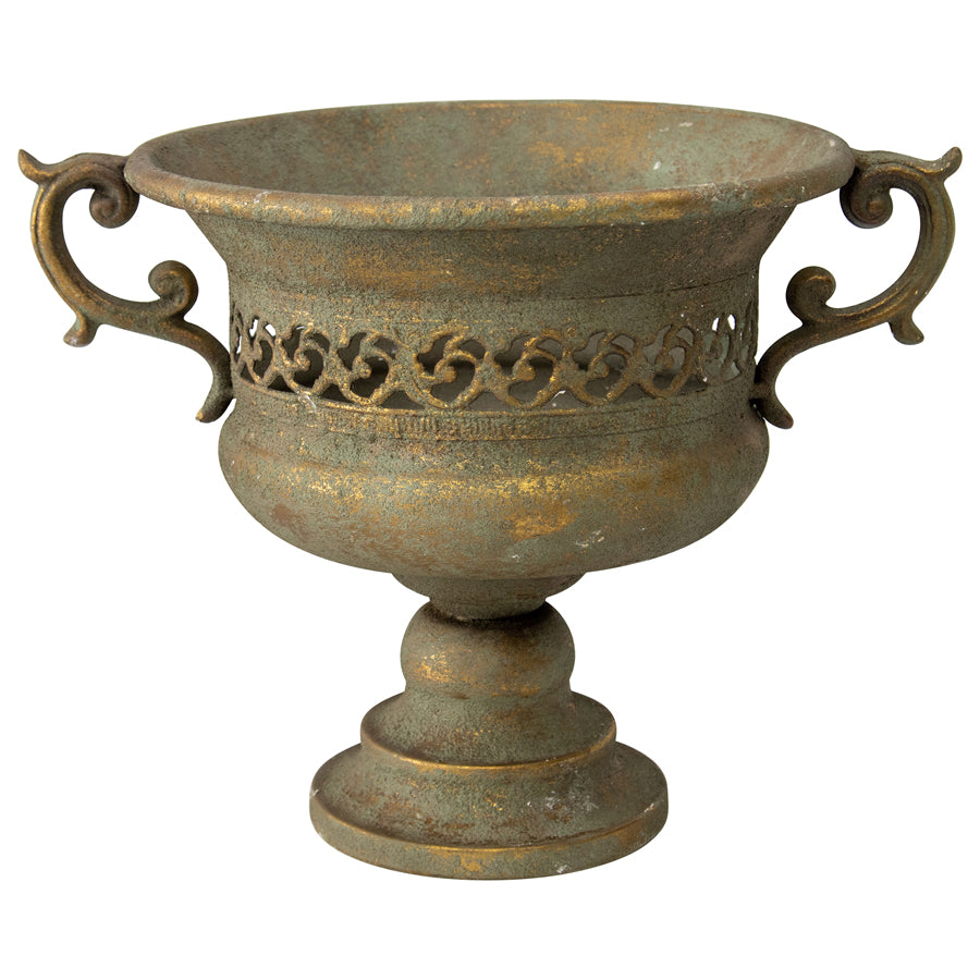 Aged French-Style Urn w/ Handles, Rusty Green-Gold, 32x24cm