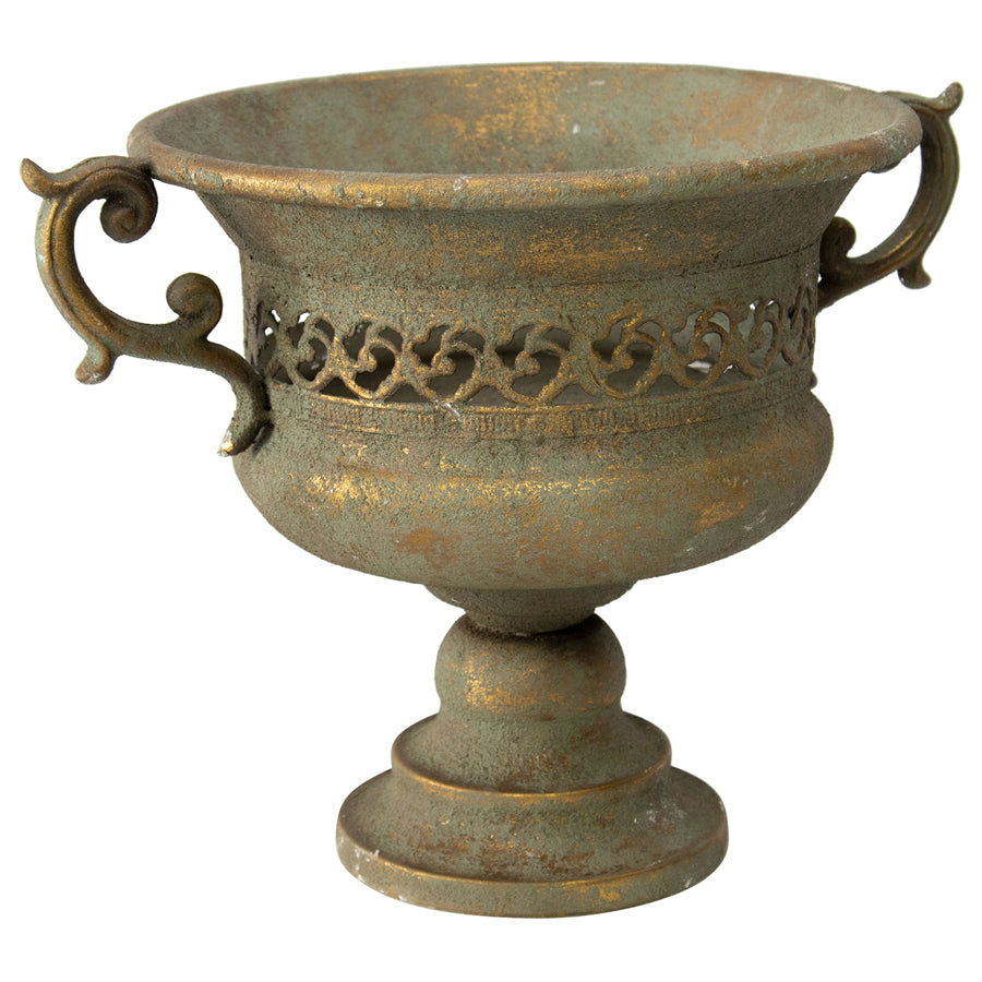 Aged French-Style Urn w/ Handles, Rusty Green-Gold, 32x24cm