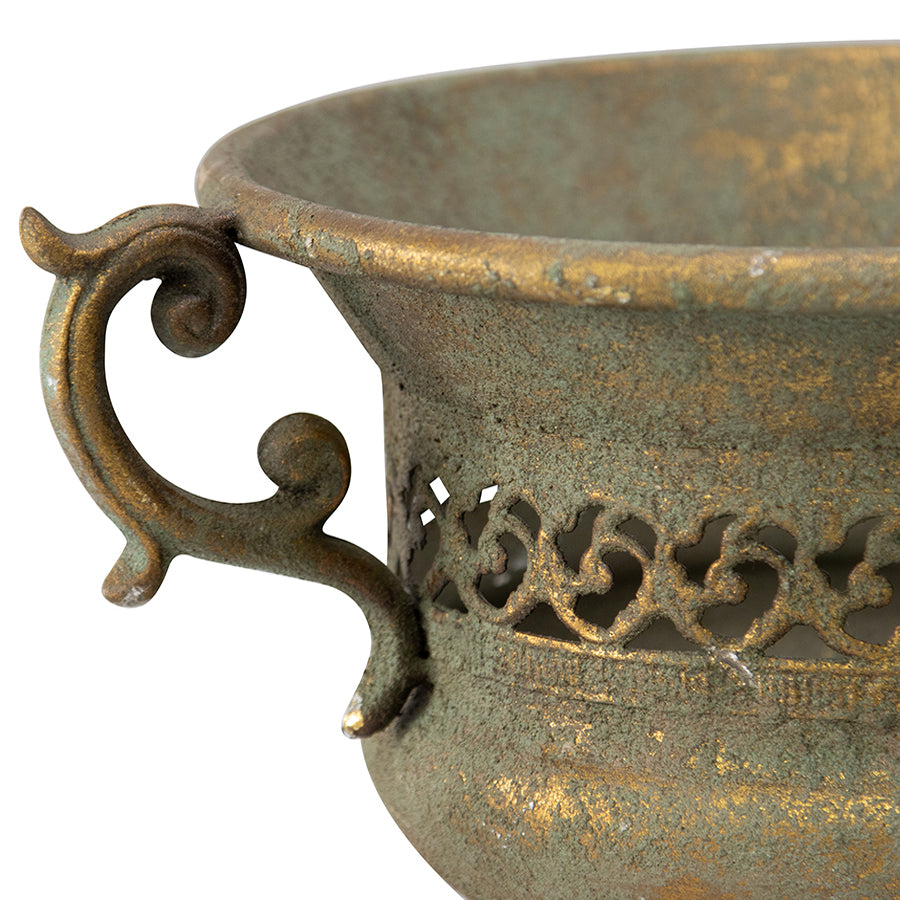 Aged French-Style Urn w/ Handles, Rusty Green-Gold, 32x24cm