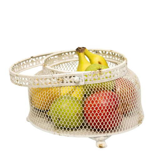 Premium French Provincial Footed Bowl with Fleur-De-Lis - Distressed White 24cm