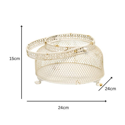 Premium French Provincial Footed Bowl with Fleur-De-Lis - Distressed White 24cm