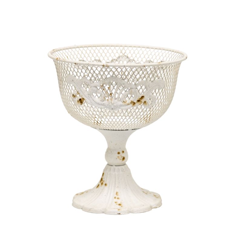 French Provincial Metal Footed Bowl with Fleur-Di-Lis 24cm - Distressed White