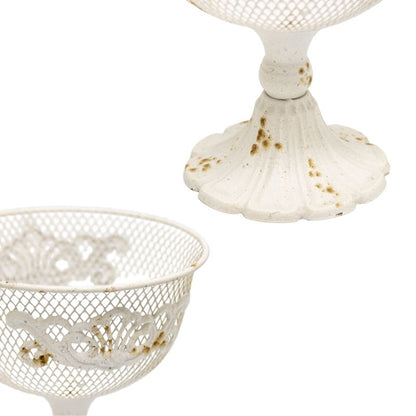 French Provincial Metal Footed Bowl with Fleur-Di-Lis 24cm - Distressed White