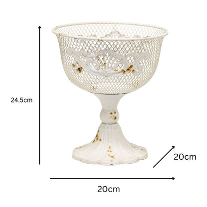 French Provincial Metal Footed Bowl with Fleur-Di-Lis 24cm - Distressed White