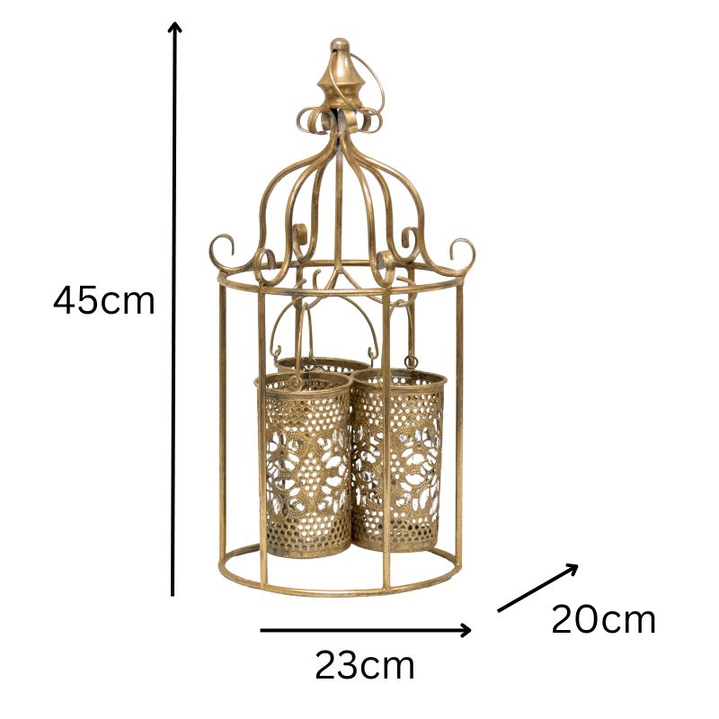 Lustre 'Cage' w 3 Pillar Candleholders 45cm