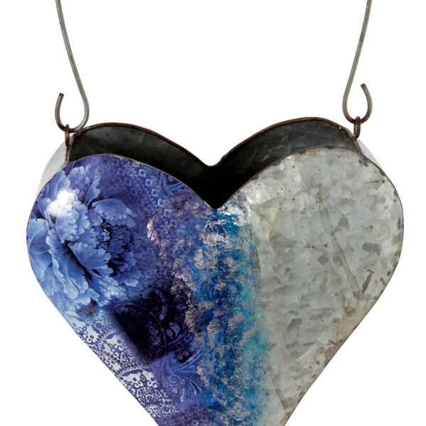 Natures Art' W Blue Heart Hanging Planter 24cm