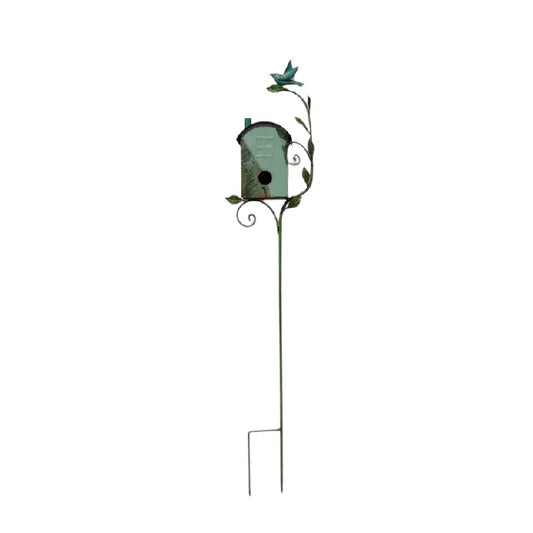 Garden Birdhouse Stake - 118cm Iron Feeder