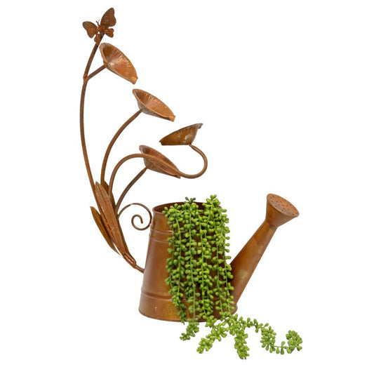Rust Decorative Watering Can with Lilypads - 57cm Iron
