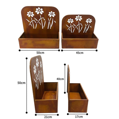 Set 2 Nested Rust 'Flowers' Wall / Floor Planters 50cm, 45cm