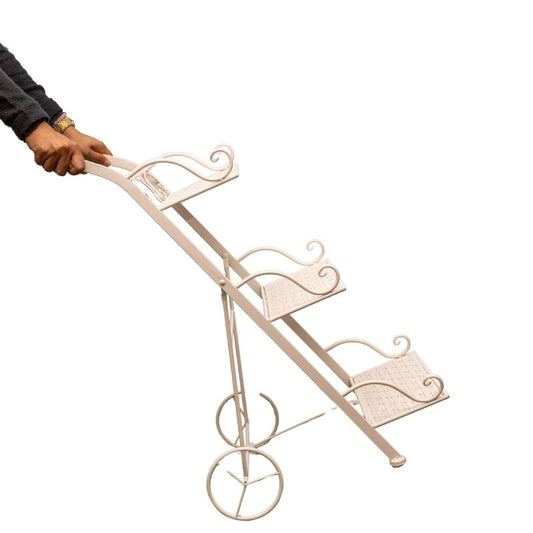 Bordeaux 3 Tier Cart Trolley Plant Stand - 78cm Cream Iron