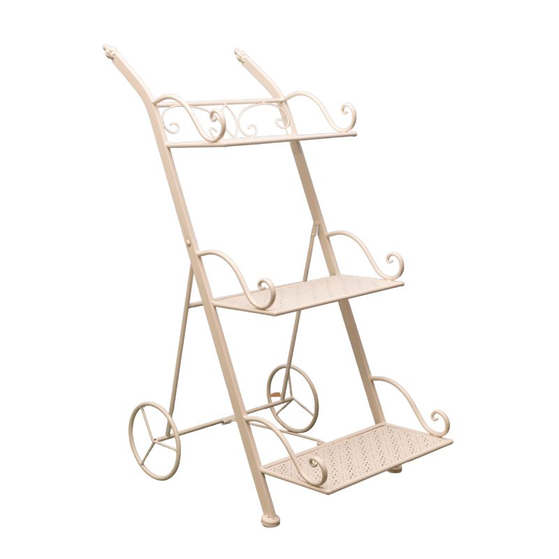 Bordeaux 3 Tier Cart Trolley Plant Stand - 78cm Cream Iron
