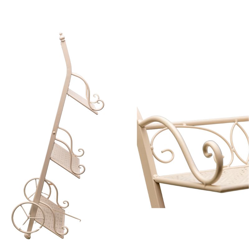 Bordeaux 3 Tier Cart Trolley Plant Stand - 78cm Cream Iron