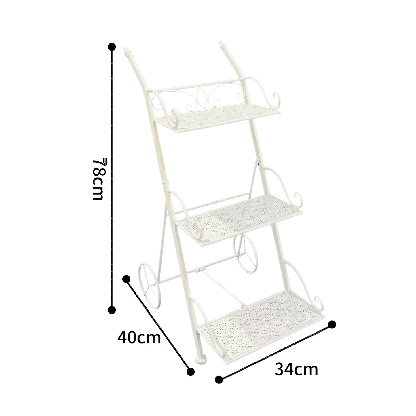 Bordeaux 3 Tier Cart Trolley Plant Stand - 78cm Cream Iron
