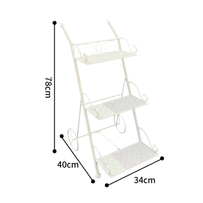 Bordeaux 3 Tier Cart Trolley Plant Stand - 78cm Cream Iron