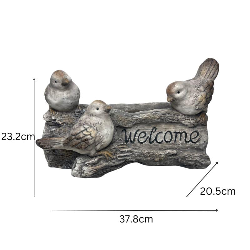 Welcome W 3 Birds Planter W  Hole & Plug 38x23cm