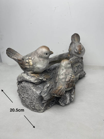 Welcome W 3 Birds Planter W  Hole & Plug 38x23cm