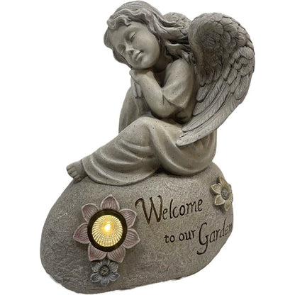 Welcome Garden Angel w Solar Light 44cm