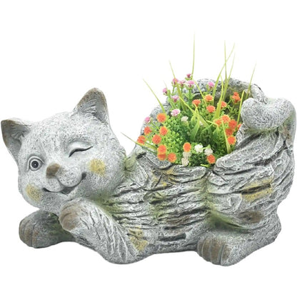 Winking Cat Planter with Hole + Plug, 35.5x19x19cm, Grey Stone, 1.3kg