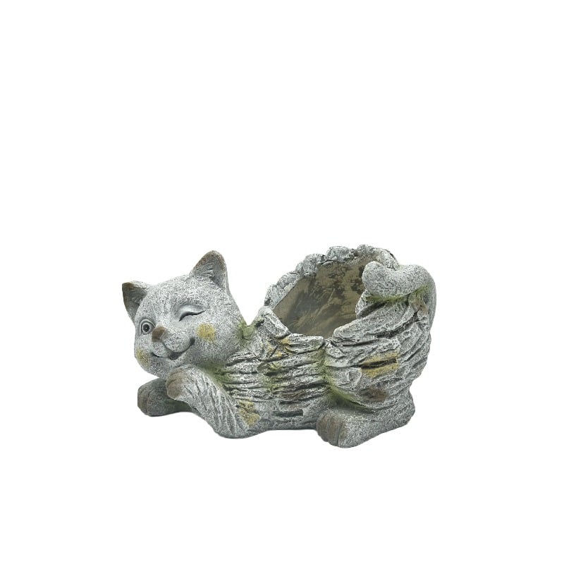 Winking Cat Planter with Hole + Plug, 35.5x19x19cm, Grey Stone, 1.3kg