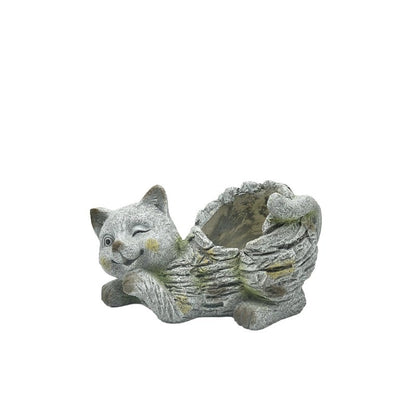 Winking Cat Planter with Hole + Plug, 35.5x19x19cm, Grey Stone, 1.3kg