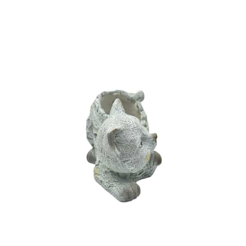Winking Cat Planter with Hole + Plug, 35.5x19x19cm, Grey Stone, 1.3kg