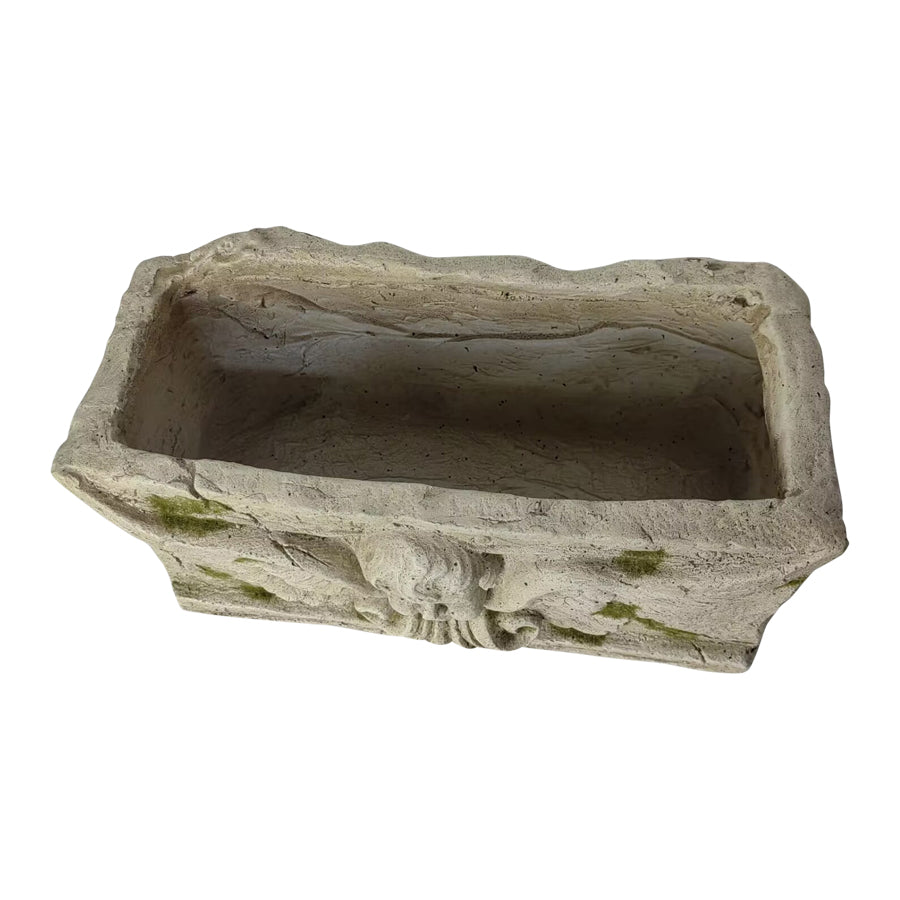 Aged Rectangular Planter w Angel 37cm