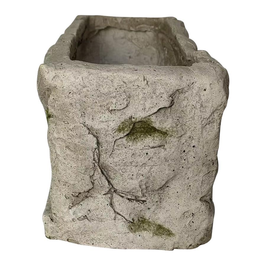 Aged Rectangular Planter w Angel 37cm