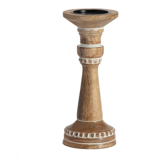 Mango Wood Pillar Candle Holder 30cm - Antique Style
