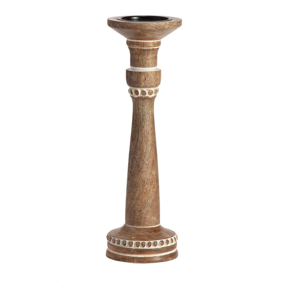 Mango Wood Pillar Candle Holder 40cm - Antique Style
