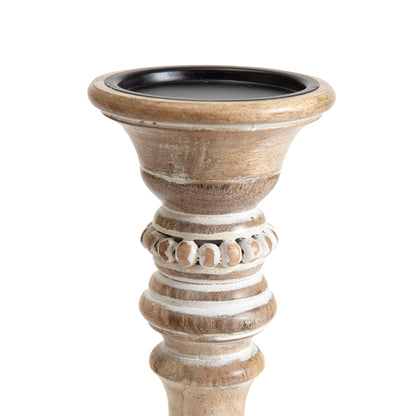Handcrafted Mango Wood Beaded Candleholder 38cm