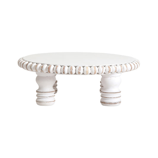 Mango Wood Round Beaded Display Stand - 30cm Distressed White