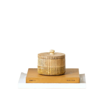 12cm Handcrafted Round Box with Linear Carving